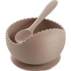 Ali + Oli Suction Plates & Bowls|Dishes, Utensils & Food Containers*Suction Bowl & Spoon (Taupe) Wavy Edge