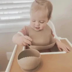 Ali + Oli Suction Plates & Bowls|Dishes, Utensils & Food Containers*Suction Bowl & Spoon (Taupe) Wavy Edge