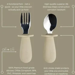 Ali + Oli Utensils & Accessories|Dishes, Utensils & Food Containers*Ali+Oli - Spoon & Fork Learning Set for Toddlers, 6m+, Khaki