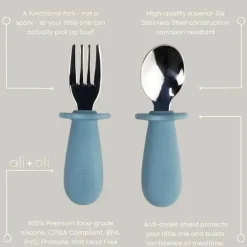 Ali + Oli Utensils & Accessories|Dishes, Utensils & Food Containers*Ali+Oli - Spoon & Fork Learning Set for Toddlers, 6m+, Powder Blue