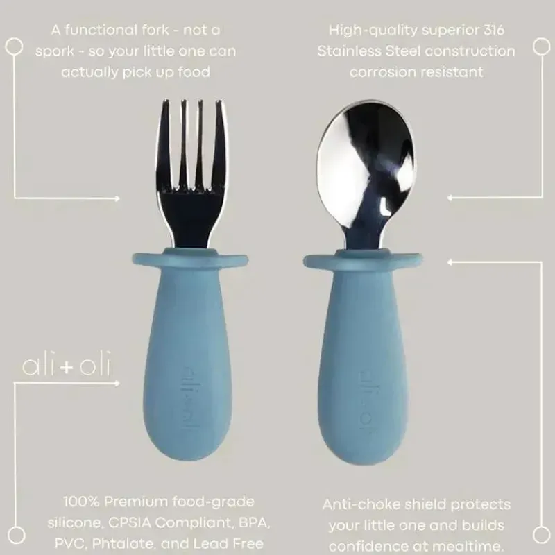 Ali + Oli Utensils & Accessories|Dishes, Utensils & Food Containers*Ali+Oli - Spoon & Fork Learning Set for Toddlers, 6m+, Powder Blue
