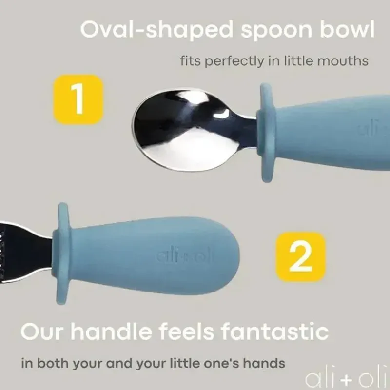 Ali + Oli Utensils & Accessories|Dishes, Utensils & Food Containers*Ali+Oli - Spoon & Fork Learning Set for Toddlers, 6m+, Powder Blue