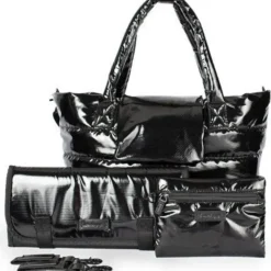 7AM Tote Bags*Voyage - Waterproof Capri Diaper Bag with Crossbody Straps Black Polar
