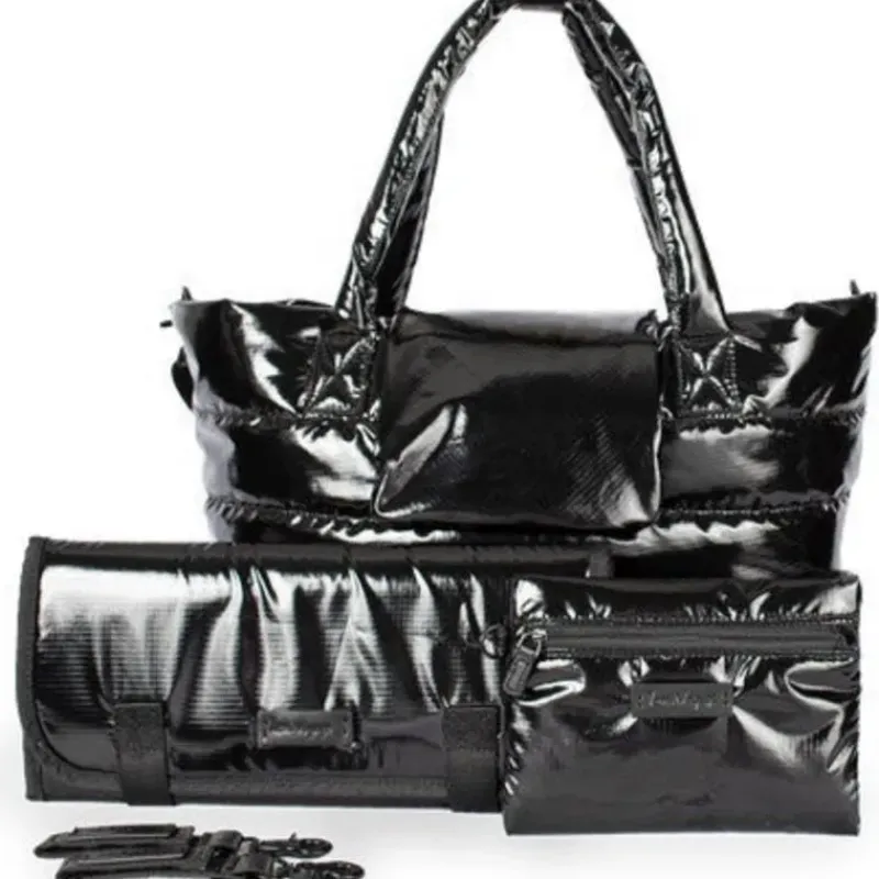 7AM Tote Bags*Voyage - Waterproof Capri Diaper Bag with Crossbody Straps Black Polar