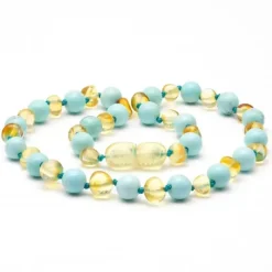 Amber Stone Amber Necklaces*- Baltic Amber & Turquoise Necklace 136
