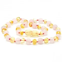 Amber Stone Amber Necklaces*- Baltic Amber & Rose Quartz Necklace 132