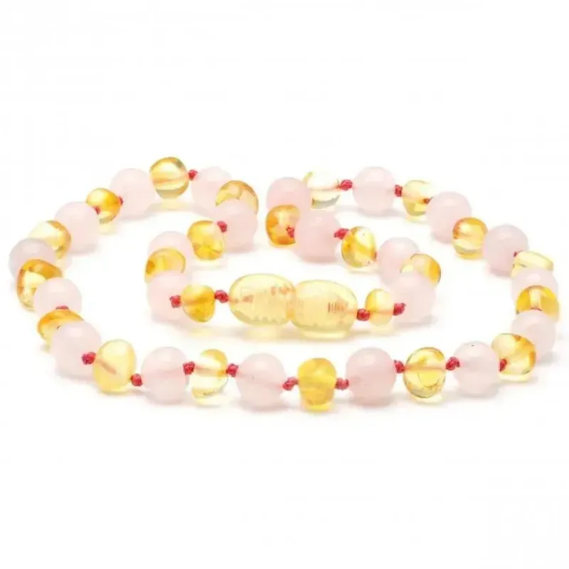 Amber Stone Amber Necklaces*- Baltic Amber & Rose Quartz Necklace 132