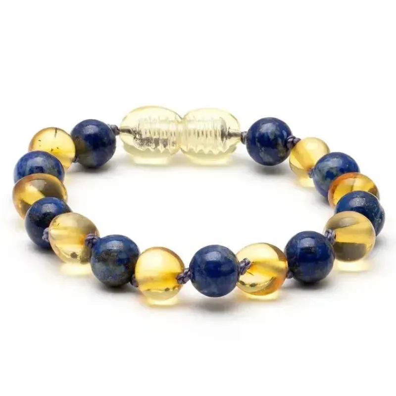 Amber Stone Amber Necklaces*- Baroque Baltic Amber & Lapis Lazuli Baby Bracelet 7