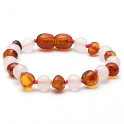 Amber Stone Amber Necklaces*- Baroque Baltic Amber & Rose Quartz Baby Bracelet 3
