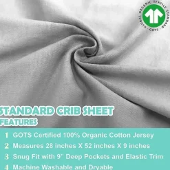 American Baby Company Crib & Bed Sheets*American Baby - 100% Natural Organic Cotton Jersey Knit Fitted Crib Sheet, Grey