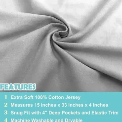 American Baby Company Crib & Bed Sheets*American Baby - 15 x 33 Fitted Bassinet Sheet, 100% Natural Cotton Jersey Knit, Grey