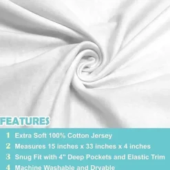 American Baby Company Crib & Bed Sheets*American Baby - 15 x 33 Fitted Bassinet Sheet, 100% Natural Cotton, White