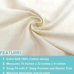 American Baby Company Crib & Bed Sheets*American Baby - 15 x 33 Fitted Bassinet Sheet, 100% Natural Cotton Jersey Knit, Cream