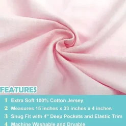 American Baby Company Crib & Bed Sheets*American Baby - 15 x 33 Fitted Bassinet Sheet, 100% Natural Cotton Jersey Knit, Pink