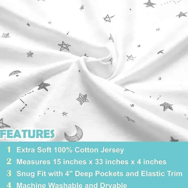 American Baby Company Crib & Bed Sheets*American Baby - Fitted Bassinet Sheet Printed 100% Natural Cotton Jersey Knit, Stars & Moons