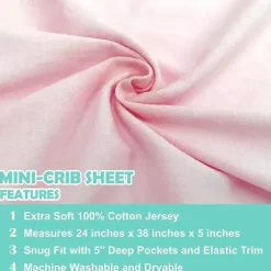 American Baby Company Crib & Bed Sheets*American Baby - Fitted Mini Crib Sheet 24 x 38, 100% Cotton Jersey Portable Sheet, Baby Pink