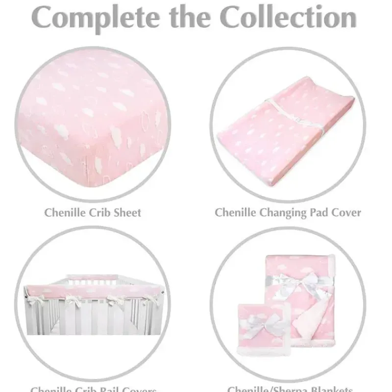 American Baby Company Mattresses, Pads & Covers*American Baby - Heavenly Soft Chenille Contoured Changing Pad Cover 17 X 35 X 5, Pink Clouds