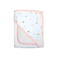 American Baby Company Organic|Baby Bath Towels*American Baby - Organic Hooded Towel And Washcloth, Gold/Pink Arrows