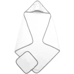 American Baby Company Organic|Baby Bath Towels*American Baby - Organic Hooded Towel And Washcloth, Gray Stars & Moon