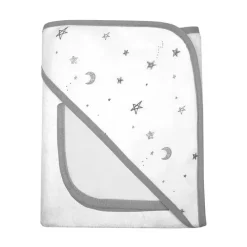 American Baby Company Organic|Baby Bath Towels*American Baby - Organic Hooded Towel And Washcloth, Gray Stars & Moon