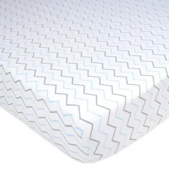 American Baby Company Crib & Bed Sheets*American Baby - Printed 100% Cotton Jersey Knit Fitted Crib Sheet, Blue Zigzag