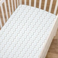 American Baby Company Crib & Bed Sheets*American Baby - Printed 100% Cotton Jersey Knit Fitted Crib Sheet, Blue Zigzag
