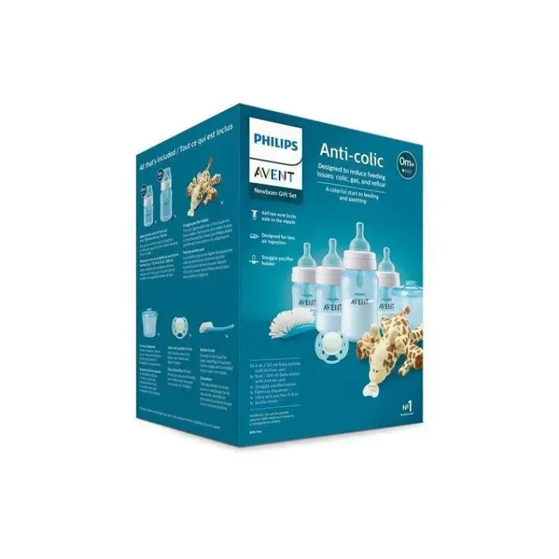 Philips Avent Gifts From $25 To $50|Feeding Gift Set*Avent - Anti-Colic Baby Bottle With Airfree Vent Newborn Gift Set With Snuggle, Blue