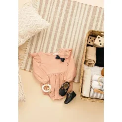 Babe Basics Baby One-Pieces*- Flutter Sleeve Linen Baby Romper, Blush