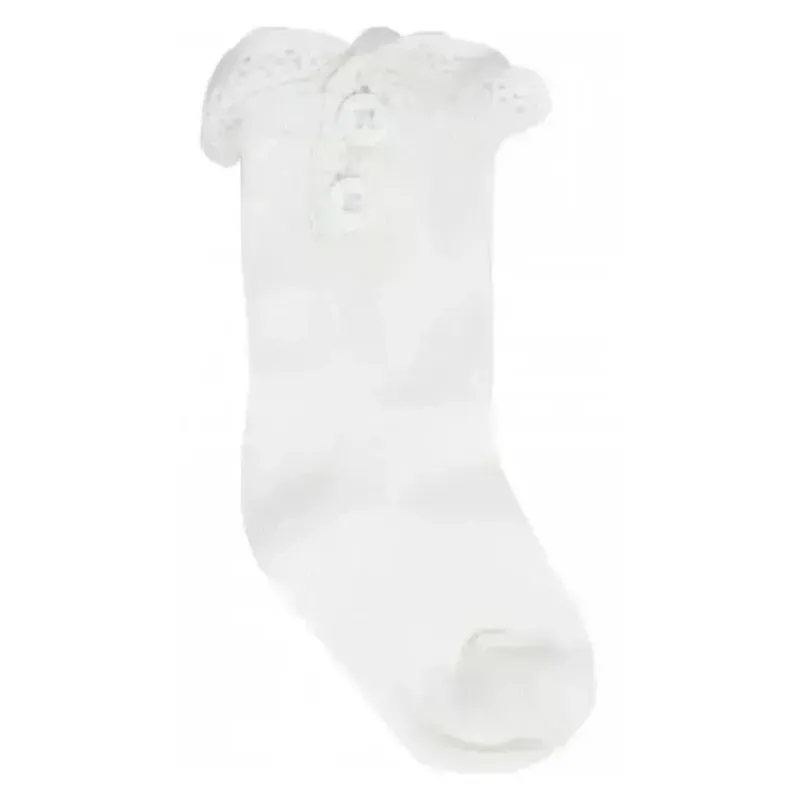 Baby Deer Baby Shoes*- Baby Girl Ivory Boot Sock With Lace Trim