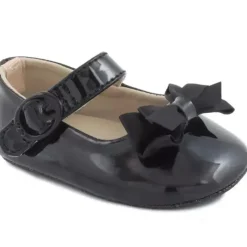Baby Deer Baby Shoes*- Baby Girl Patent Skimmer with Fancy Bow, Black