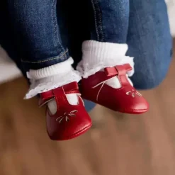 Baby Deer Baby Shoes*- Baby Girl Red Velvet T-Strap Sandal With Ankle Strap