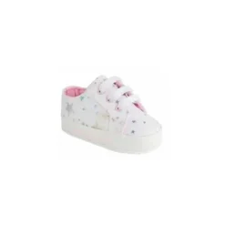 Baby Deer Baby Shoes*- Baby Twill Sneaker Metallic Star, White