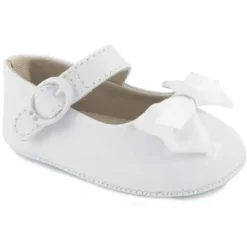Trimfoot Baby Shoes*Baby Deer - McKenna Infant Patent Mary Jane Flats with Bows, White