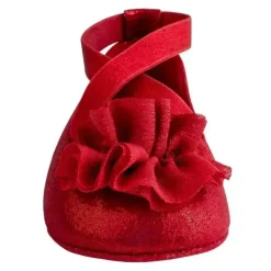 Baby Deer Baby Shoes*- Red Shimmer Pu One-Strap Skimmer W/Shimmer Chiffon Flower Orn