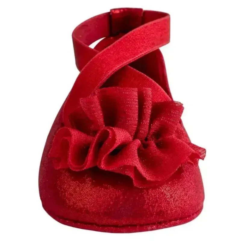 Baby Deer Baby Shoes*- Red Shimmer Pu One-Strap Skimmer W/Shimmer Chiffon Flower Orn