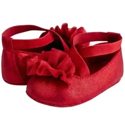 Baby Deer Baby Shoes*- Red Shimmer Pu One-Strap Skimmer W/Shimmer Chiffon Flower Orn