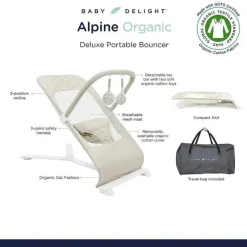 Baby Delight Bouncers, Swings & Rockers|Baby Shower*- Alpine Deluxe Portable Bouncer, Organic Oat