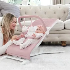 Baby Delight Bouncers, Swings & Rockers|Baby Shower*- Alpine Deluxe Portable Bouncer, 0-6 months, Organic Rose
