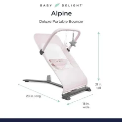 Baby Delight Bouncers, Swings & Rockers|Gift For Dad*- Alpine Deluxe Portable Bouncer, Peony Pink