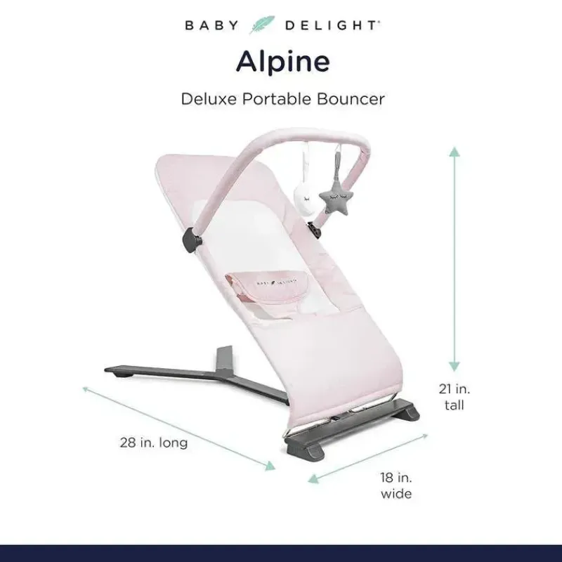 Baby Delight Bouncers, Swings & Rockers|Gift For Dad*- Alpine Deluxe Portable Bouncer, Peony Pink