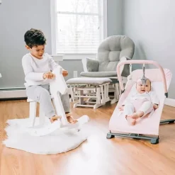 Baby Delight Bouncers, Swings & Rockers|Gift For Dad*- Alpine Deluxe Portable Bouncer, Peony Pink