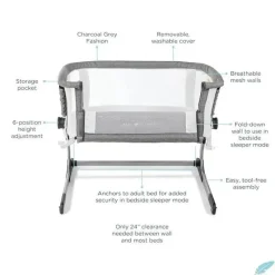 Baby Delight Bassinets & Cradles*- Beside Me Dreamer Bassinet, 6-Position Height Adjustment, Charcoal Tweed