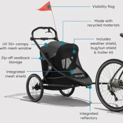 Baby Jogger Jogging Strollers|Cool Baby Products*- City Prix™ Jogger X Bike Trailer, Ambition Black