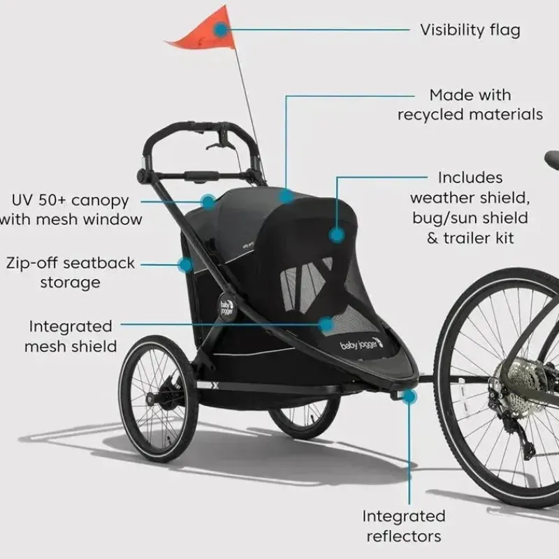 Baby Jogger Jogging Strollers|Cool Baby Products*- City Prix™ Jogger X Bike Trailer, Ambition Black