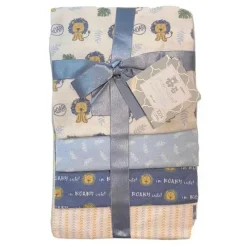 Baby King Baby Sleepwear*- CribMates Boys, Blankets Cotton, 4 pack, Lion Roary Blue