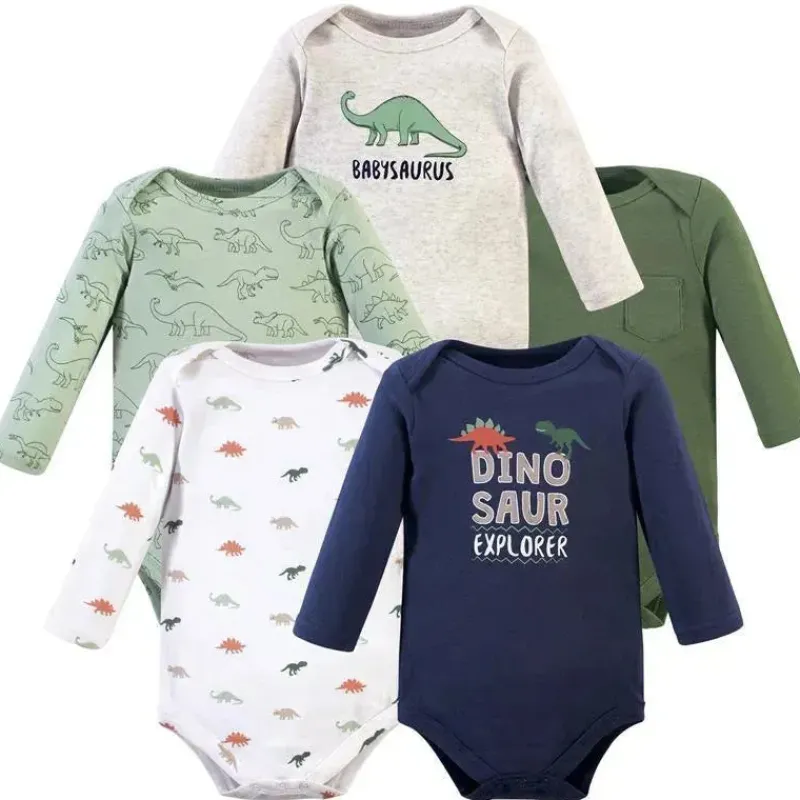 Baby Vision Baby Onesies & Bodysuits*- Baby Boy Cotton Long-Sleeve Bodysuits 5Pk, Dinosaur Explorer