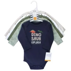 Baby Vision Baby Onesies & Bodysuits*- Baby Boy Cotton Long-Sleeve Bodysuits 5Pk, Dinosaur Explorer