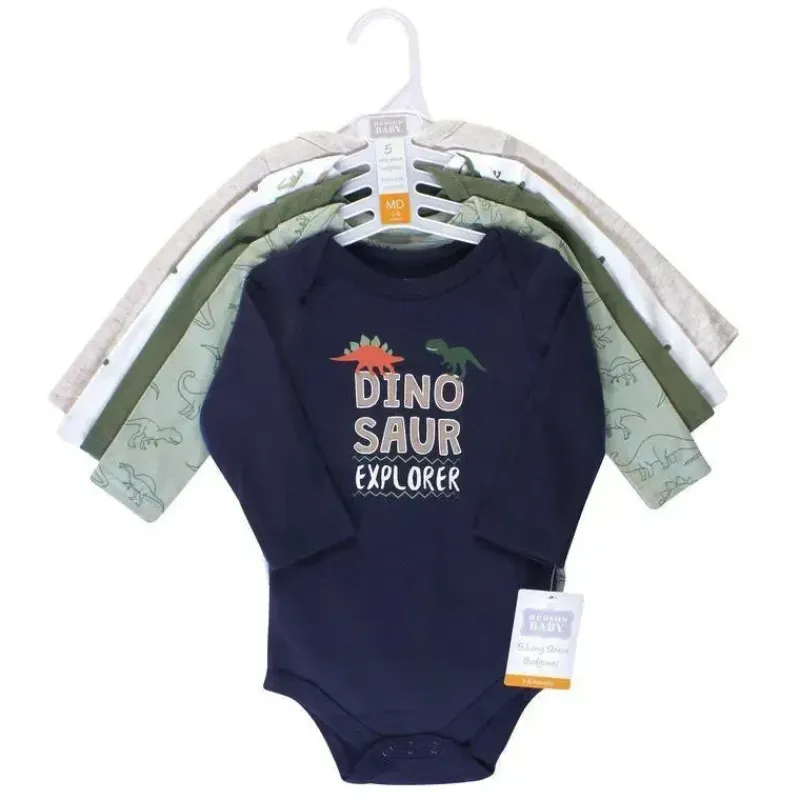 Baby Vision Baby Onesies & Bodysuits*- Baby Boy Cotton Long-Sleeve Bodysuits 5Pk, Dinosaur Explorer