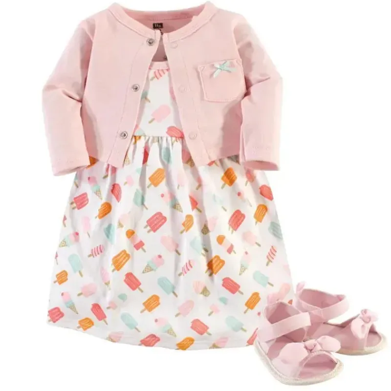 Baby Vision Baby Sets*- Baby Girl Cardigan, Dress And Shoes Set, Ice Cream