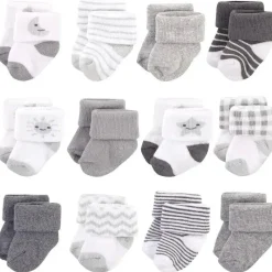 Baby Vision Baby Gloves & Socks*- Baby Girls' Cotton Rich Newborn and Terry Socks, Moon, 0-3M, 12Pk